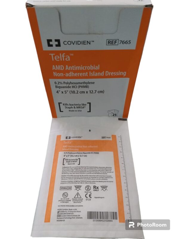 Kendall Telfa AMD Apósito Antimicrobiano Con PHMB Y Borde Adhesivo De 10.2 CM X 12.7 CM